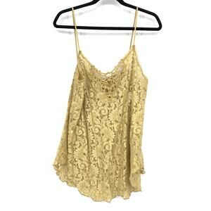 Vintage Cinema Etoile Mini Dress Slip Womens Sz Medium Gold Lace Nylon